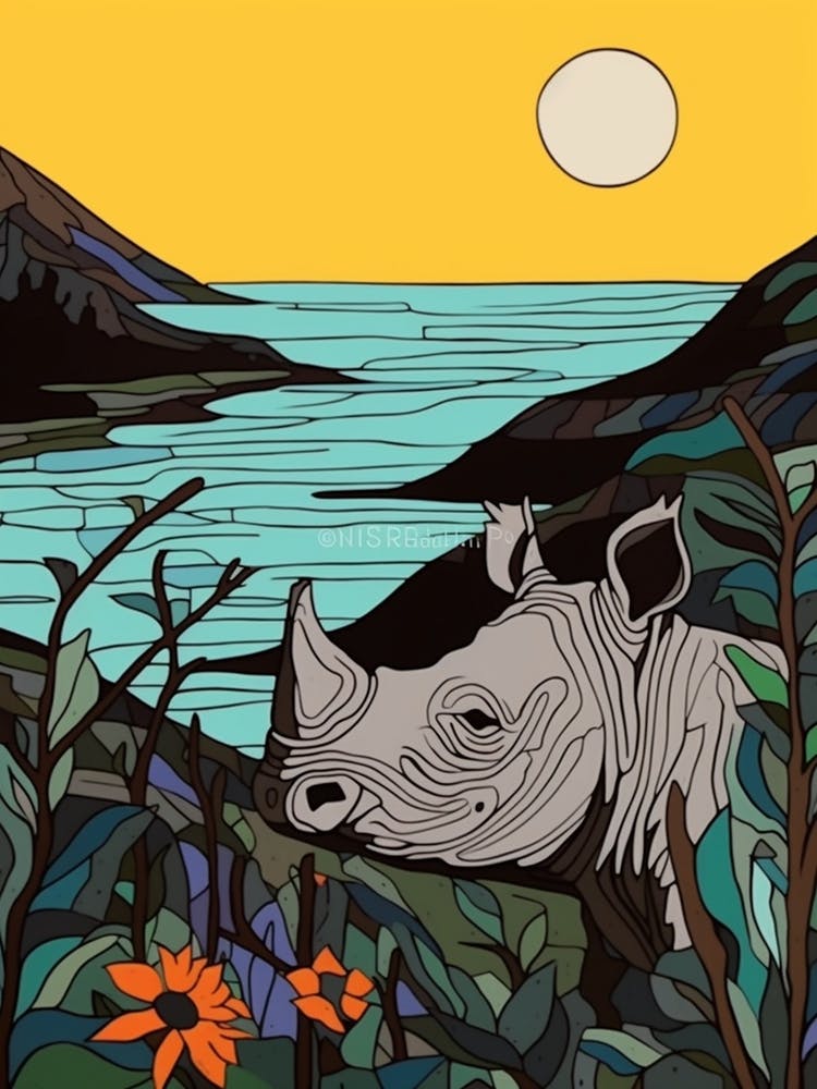 Simple Rhino Illustration By The River 1