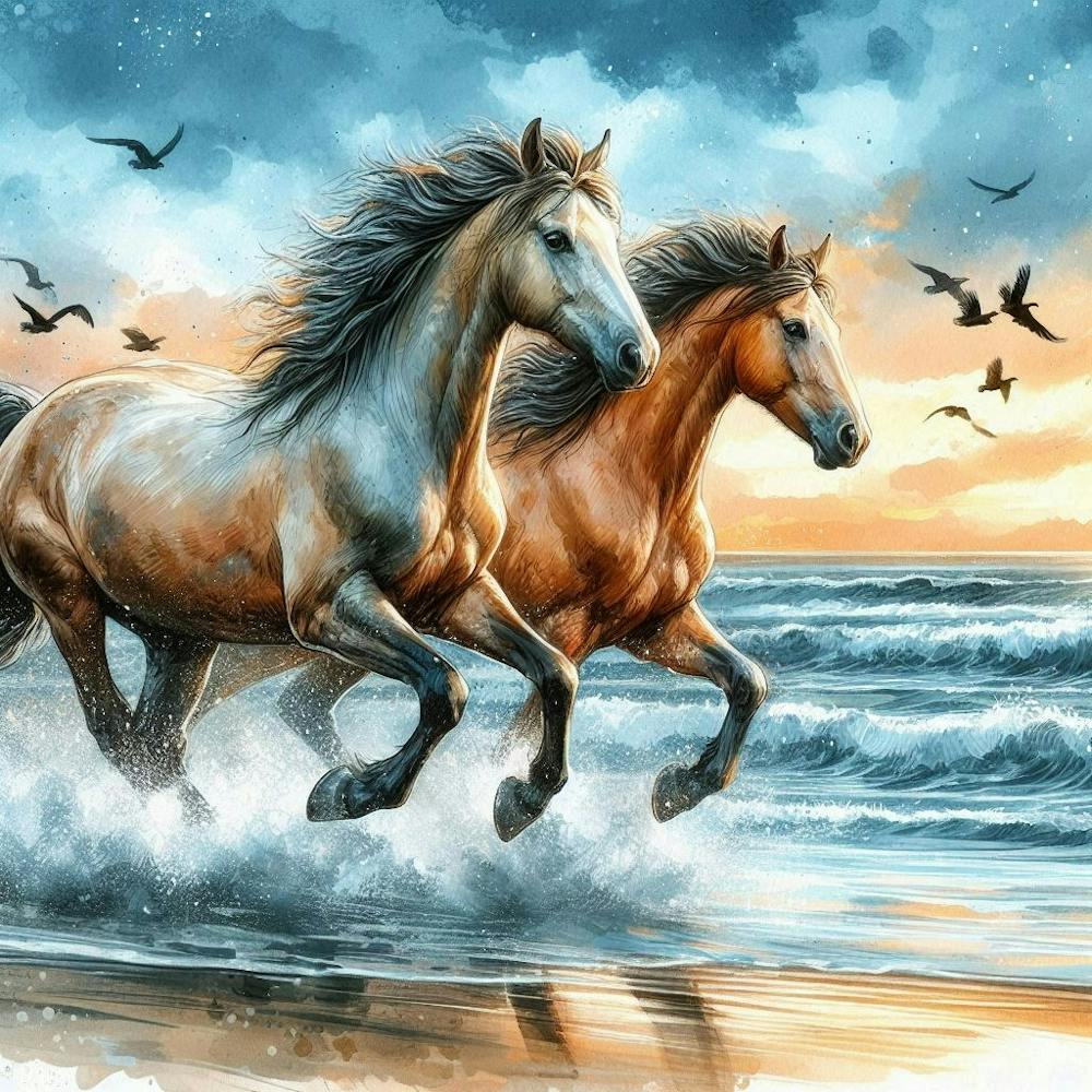 Two Horses Running On The Beach