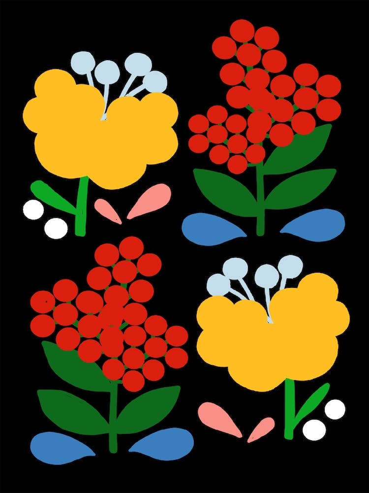 Fleurs Jaunes Et Rouges Juteuses