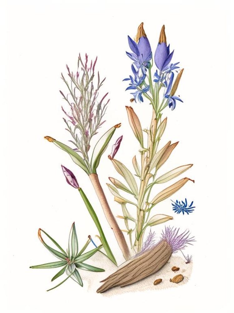 Enzianwurzel Gewürze Und Kräuter Bleistift Illustration 1