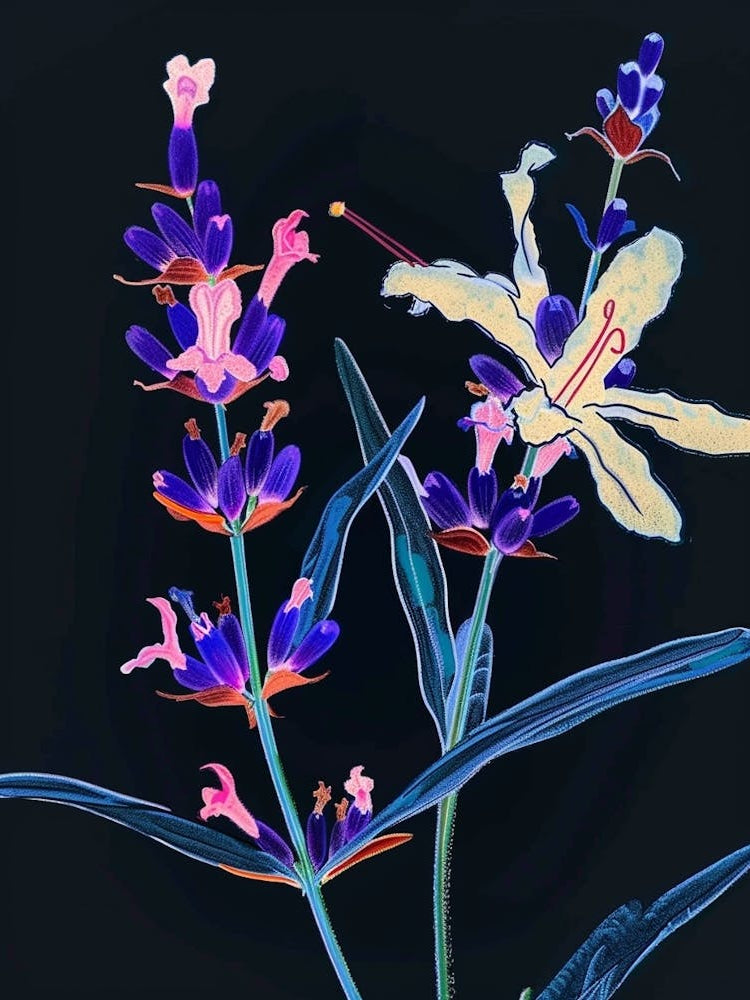 Neon Flowers On Black Lavender 2