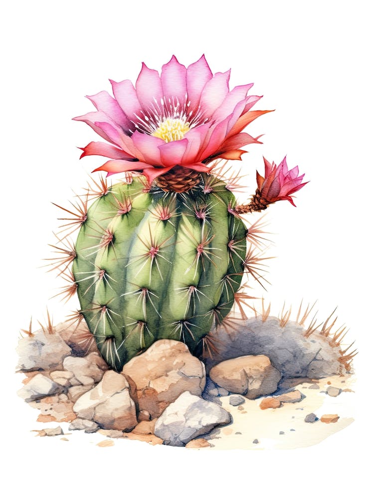 Ferocactus Cactus Watercolour Drawing 2