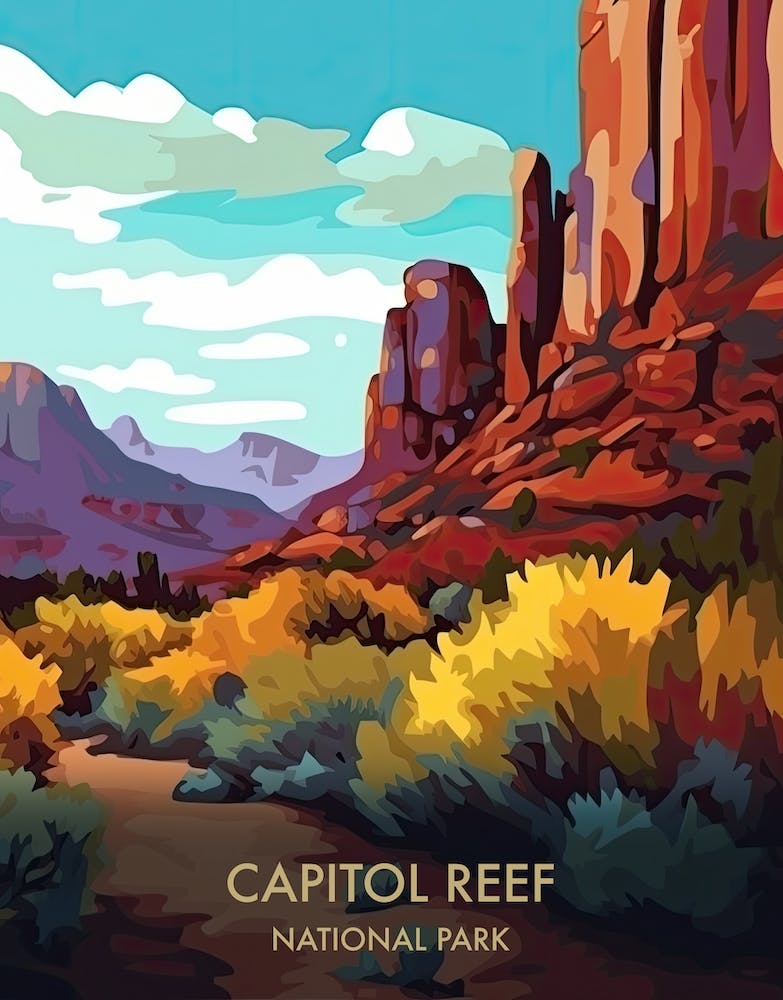 Capitol Reef National Park Travel Poster Illustration Style 4
