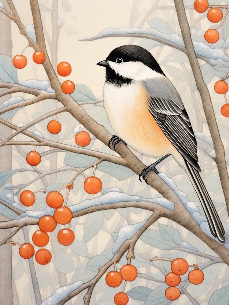 Winter Bird Painting Carolina Chickadee 4