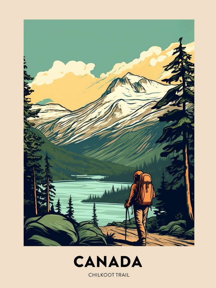 Chilkoot Trail Canada 3 Vintage Hiking Travel Poster