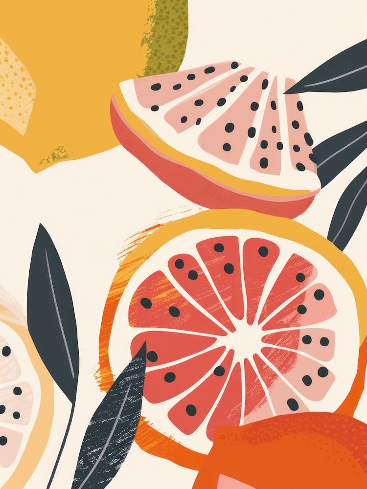 Grapefruits Close Up Illustration 1