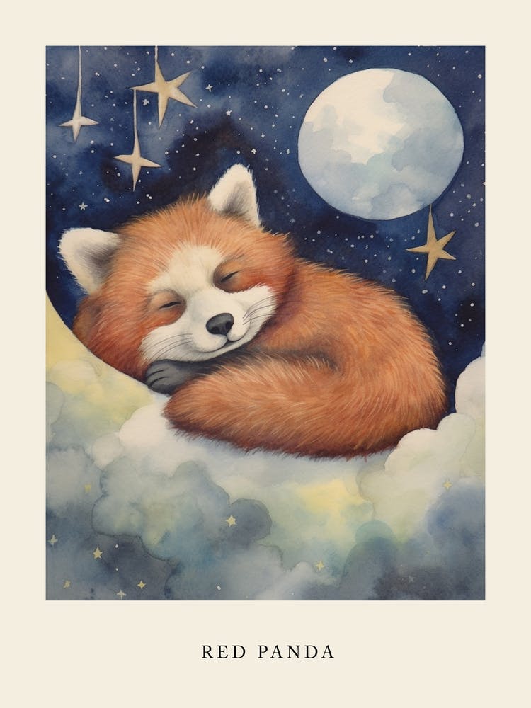 Baby Red Panda 4 Sleeping In The Clouds Nursery Poster