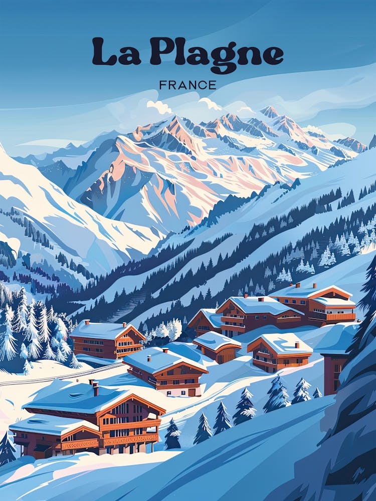 La Plagne France Ski Resort Travel Art Illustration