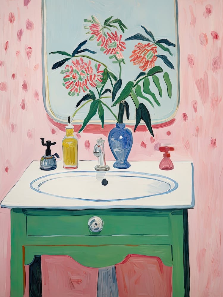 Bathroom Vanity Painting With A Bleeding Heart Bouquet 1