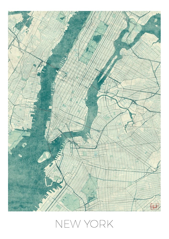 New York Map Vintage in Blue