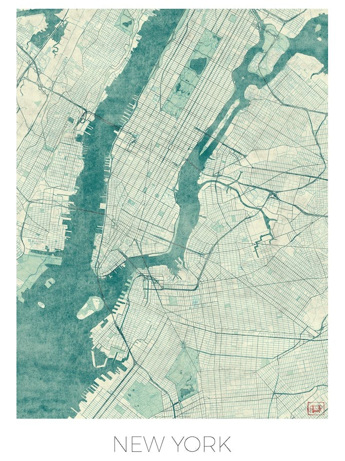 New York Map Vintage in Blue
