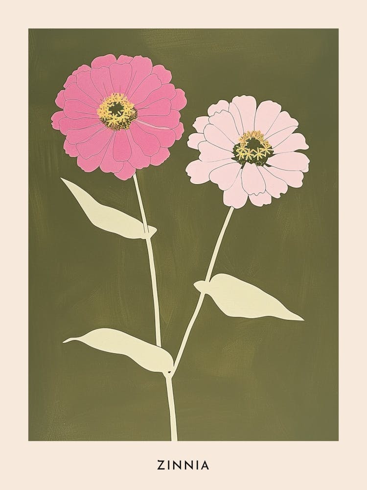 Pink & Green Zinnia 2 Flower Poster