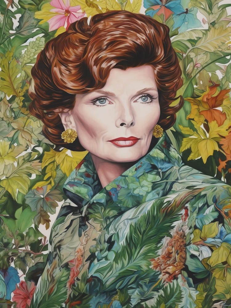 Floral Handpainted Portrait Of Katherine Hepburn 2