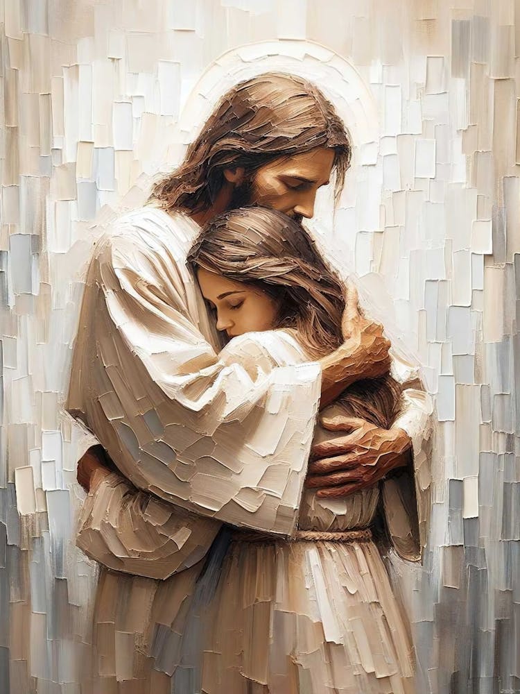 Comfort With Him, Christian Wall Art, Jesus Hugs Girl, Jesus And