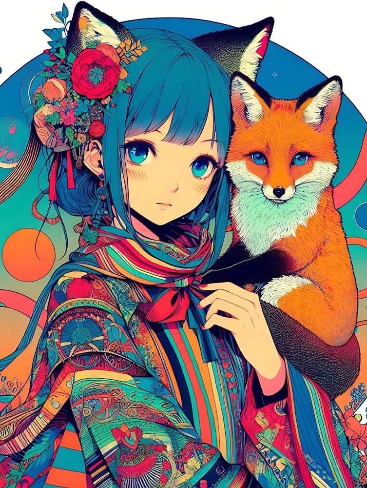 Pretty Anime Girl with Fox 5
