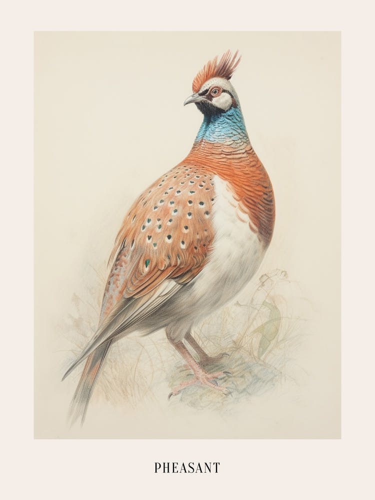 Vintage Bird Drawing Pheasant 1 Poster