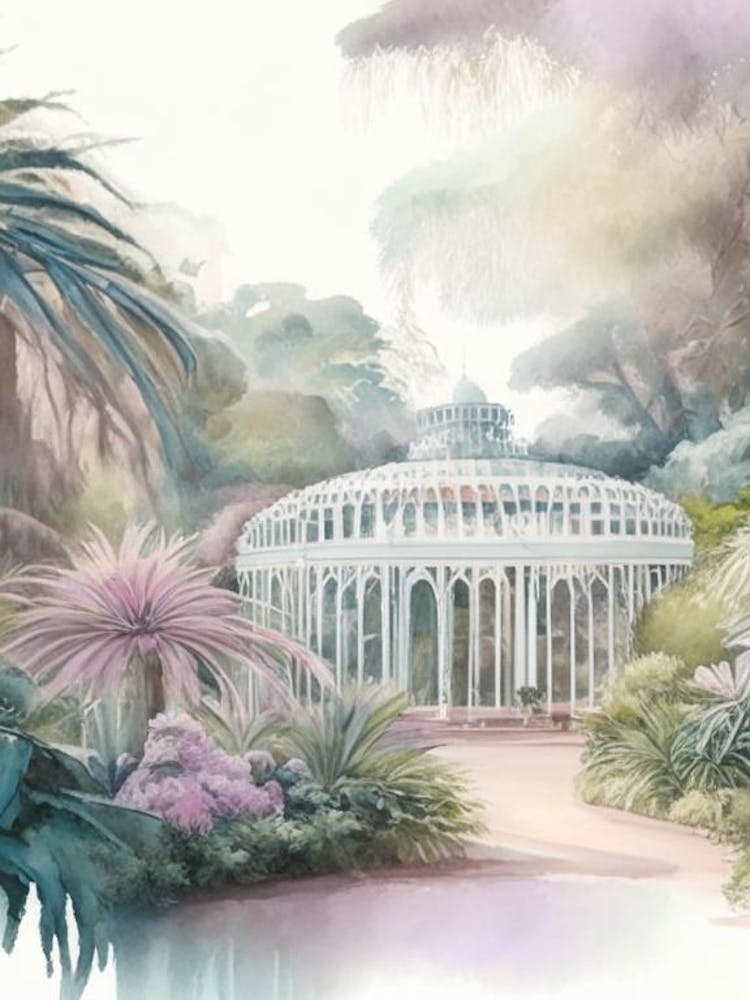 Auckland Domain Wintergardens, 2, New Zealand Pastell Aquarell
