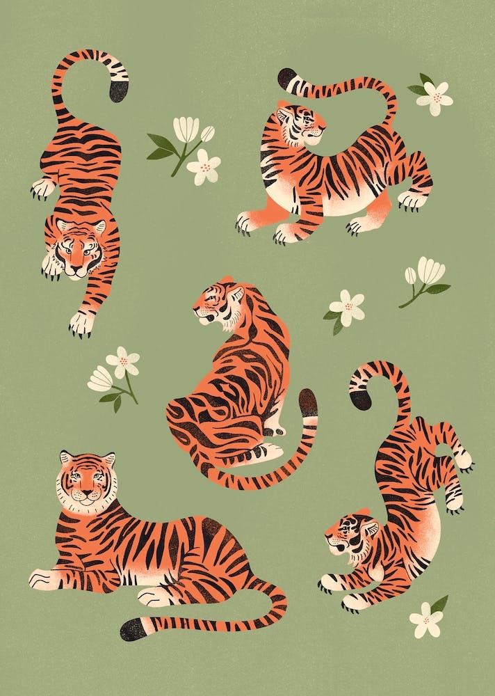 Fierce Tigers In Green