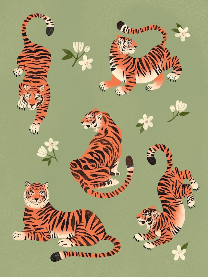 Fierce Tigers In Green