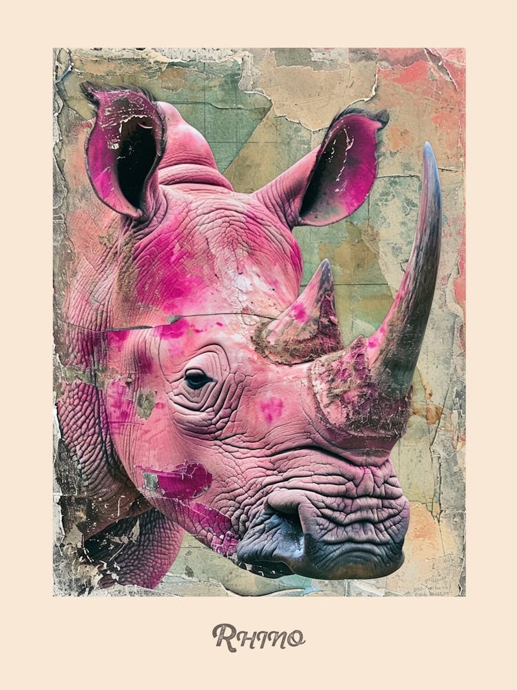 Pink Rhino Vintage Poster 3