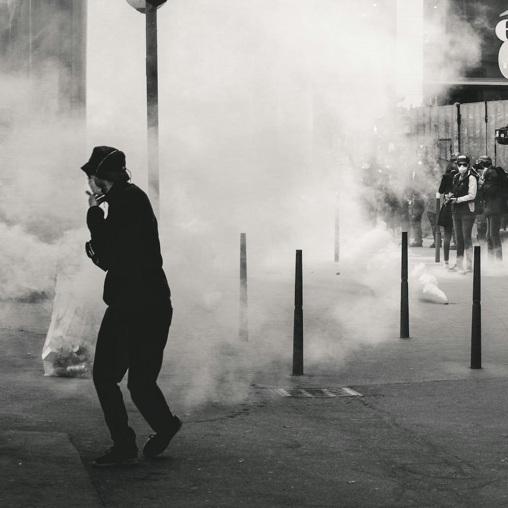 Proteste auf den Straßen von Lyon, Frankreich, 1950