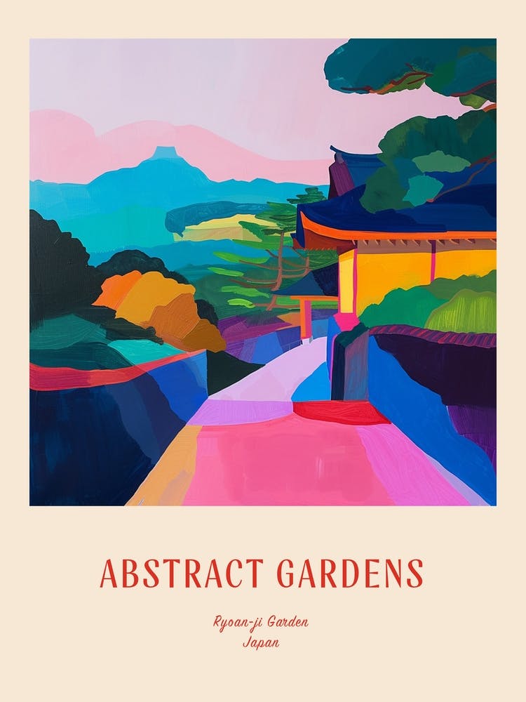 Colourful Gardens Ryoan Ji Garden Japan 5 Red Poster