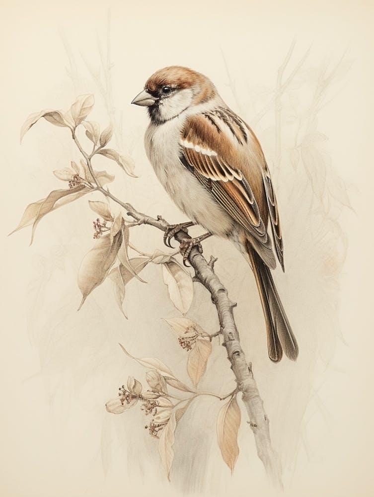 Vintage Bird Drawing Sparrow 2