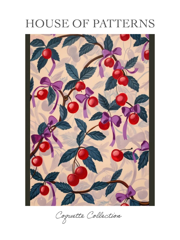 Botanical Bows And Cherries 4 Pattern Poster