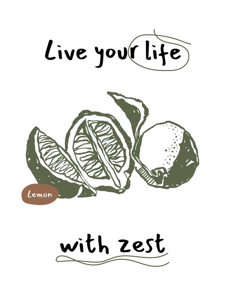 Lemon Poster – Live Your Life with Zest, Kitchen Wall