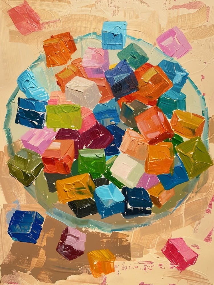 Rainbow Jelly Cubes Beige Painting 1