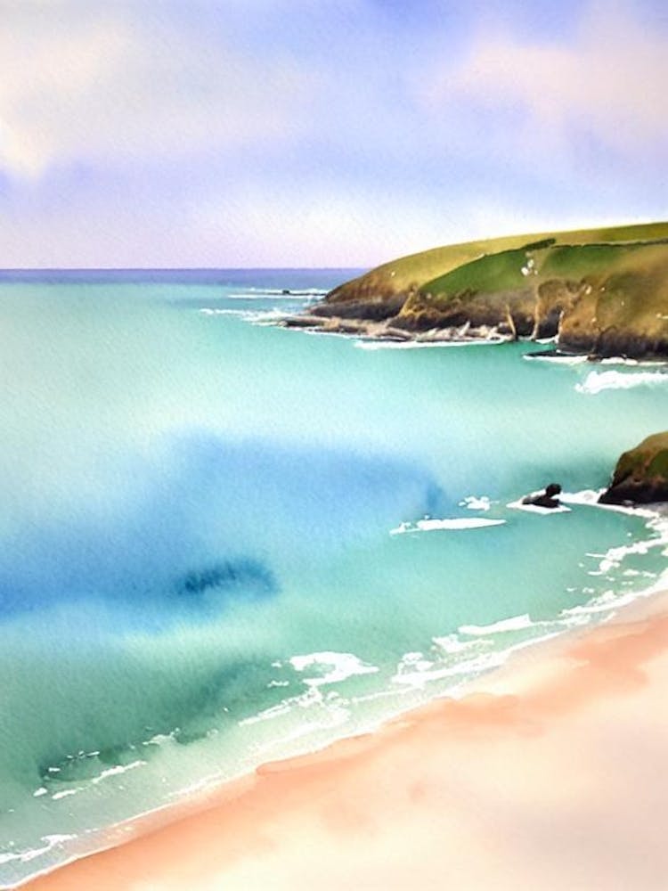 Perranporth Beach, Cornwall Watercolour