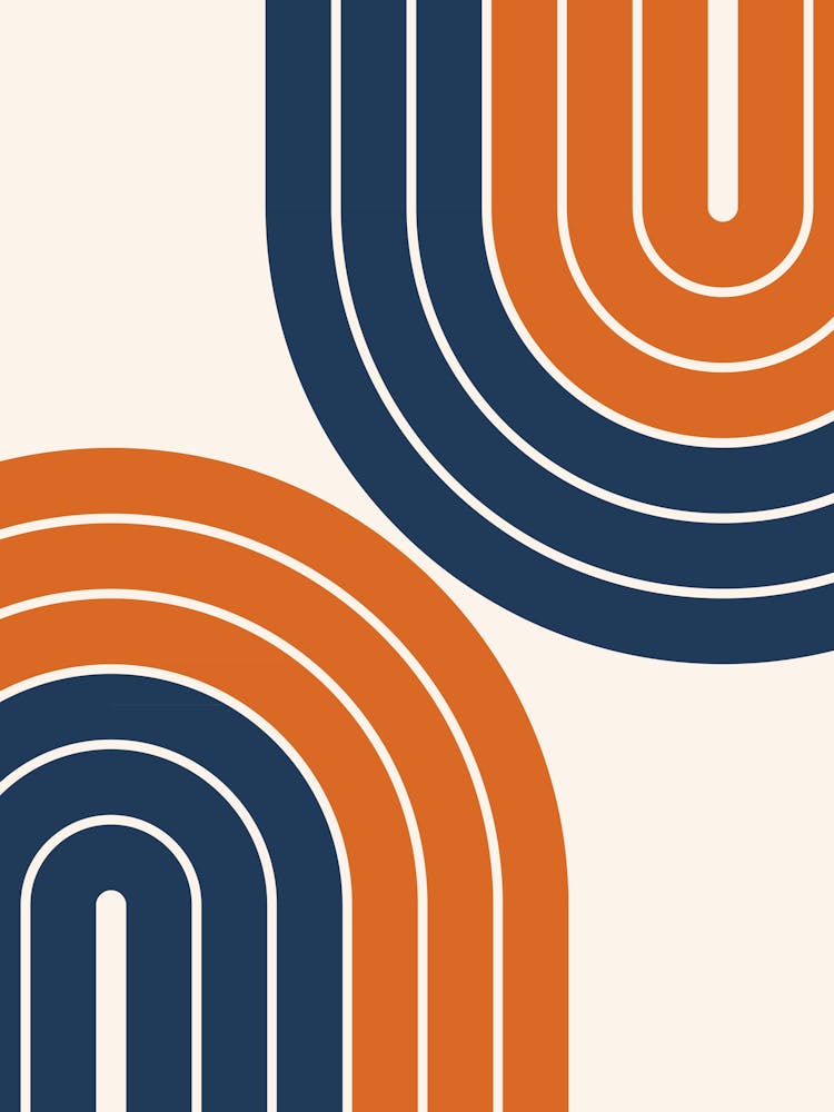 Arc-en-ciel Géométrique Moderne Mid-Century Xvi En Bleu Marine Et Orange 01