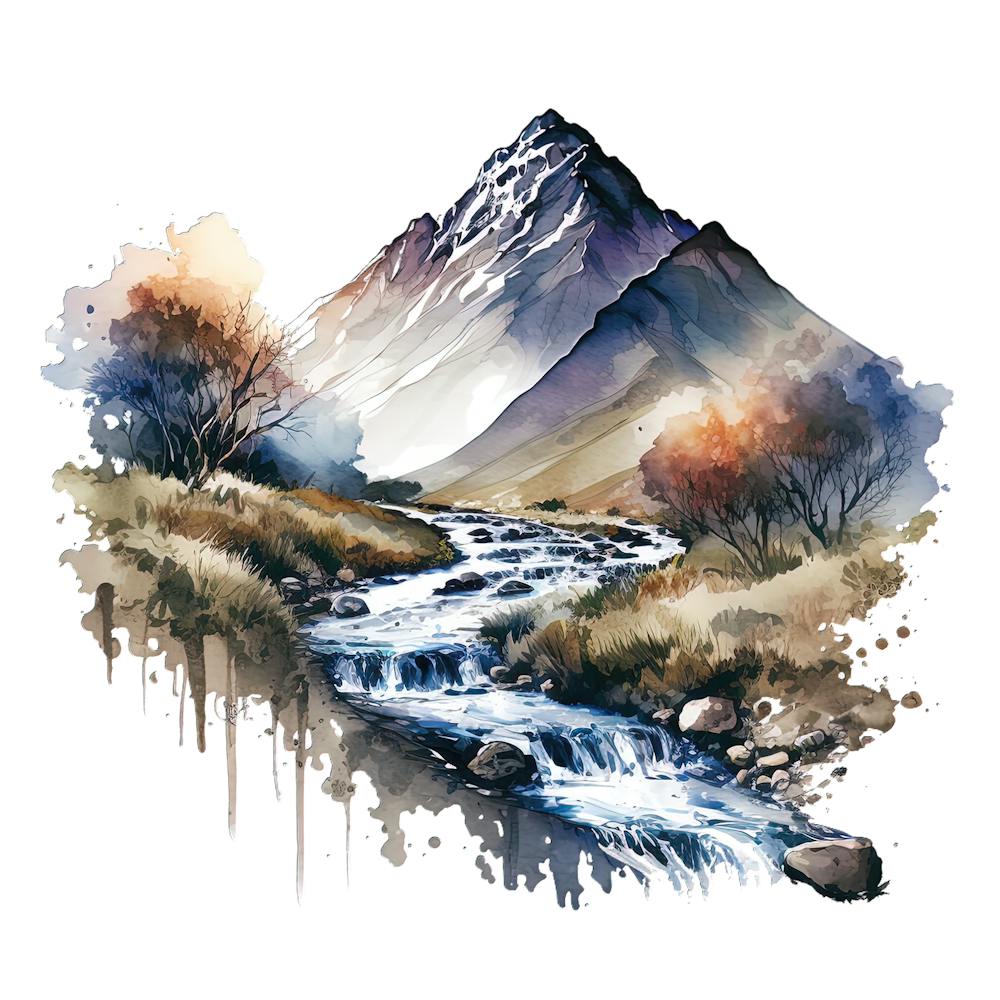 Watercolor Mountain Stream 1