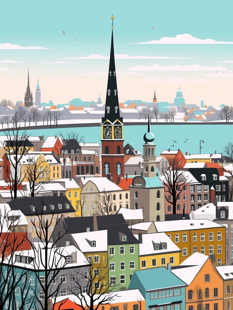 Illustration Rétro Hivernale Hamburg Allemagne 1