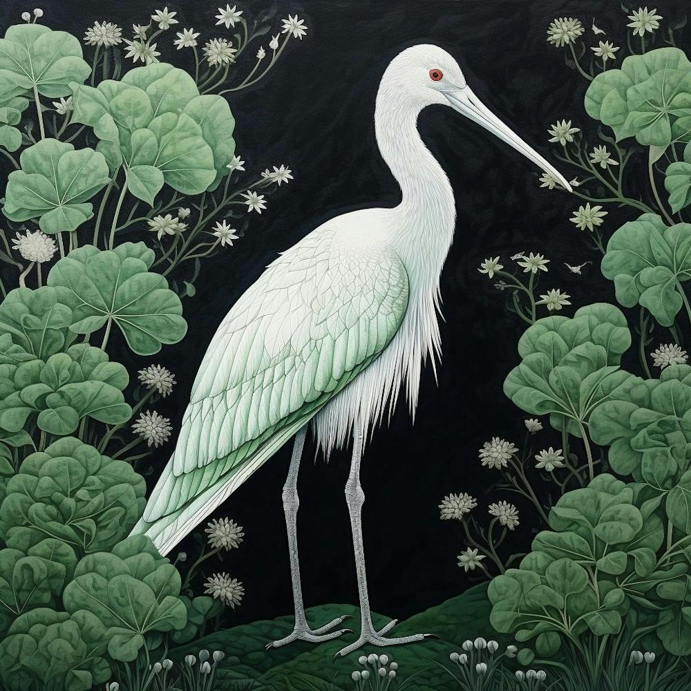 Ohara Koson Inspired Bird Painting Stork 2 Square