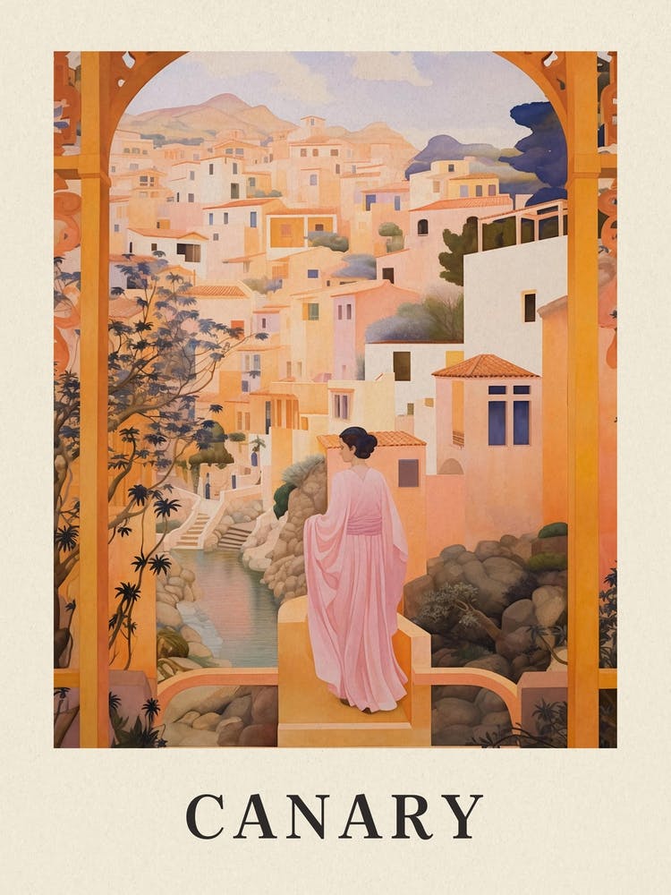 Canary Islands Spain 2 Vintage Pink Travel Illustration Poster