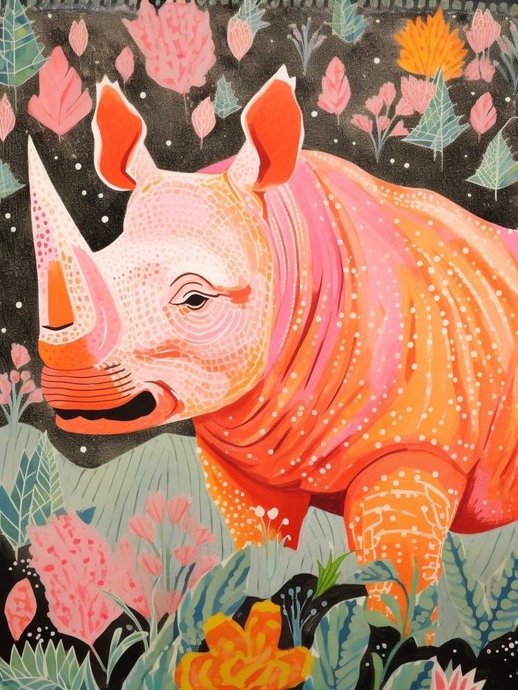 Rhino In The Plants Warm Tones 1