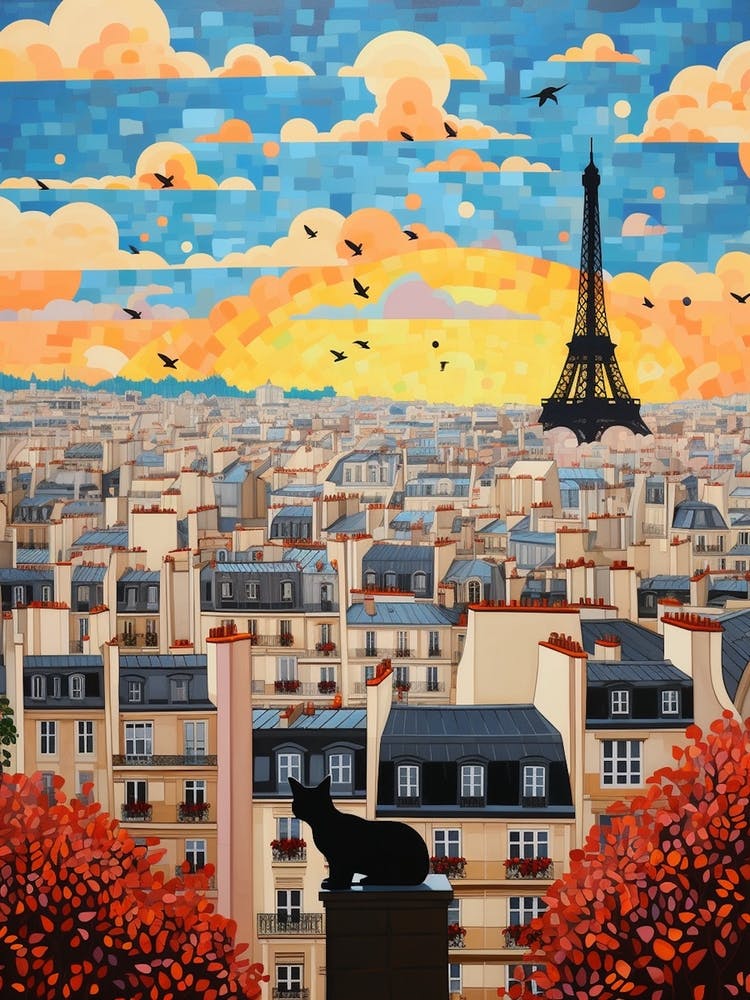 Paris, France Skyline With A Cat 7