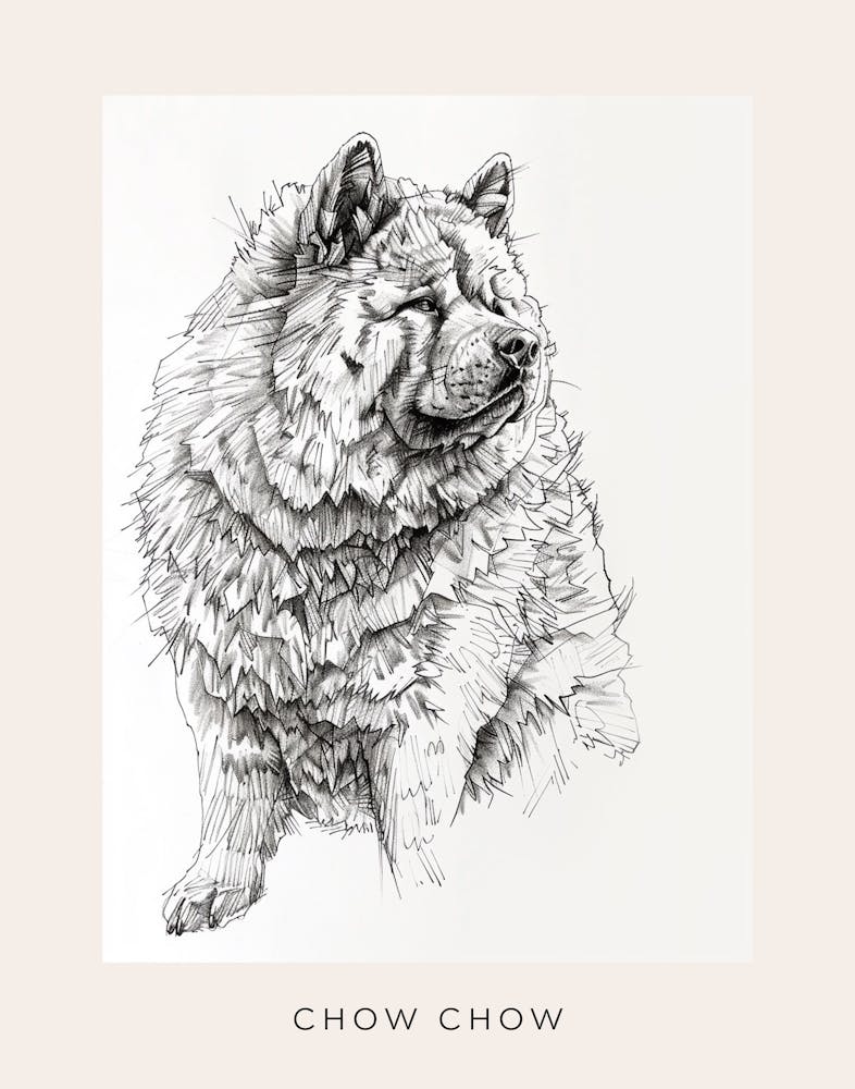 Chow Chow Dog Line Sketch 3 Poster