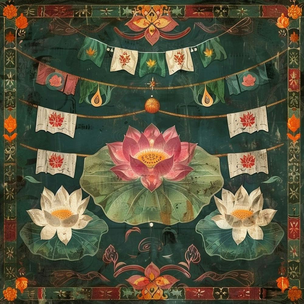 Wesak Banner Texture With Buddhist Prayer Flags