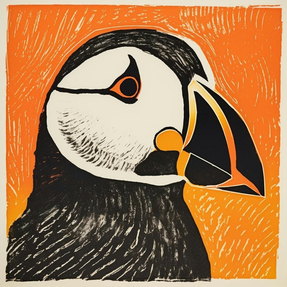 Retro Bird Lithograph Puffin 4