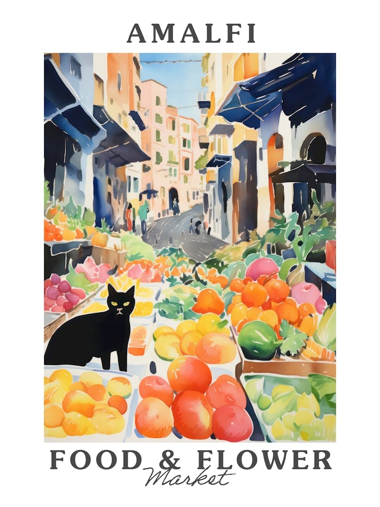Food Market With Cats In Amalfi 3 Poster