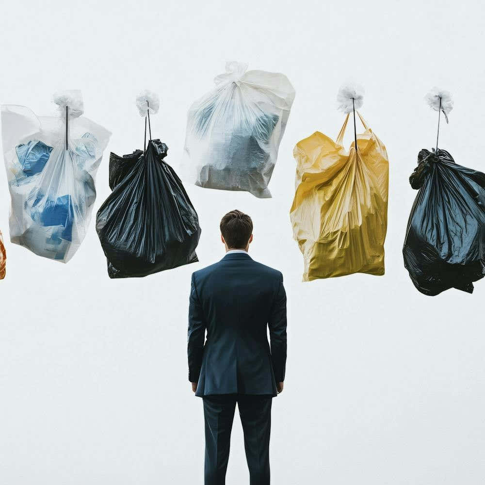Businessman Looking At Garbage Bags