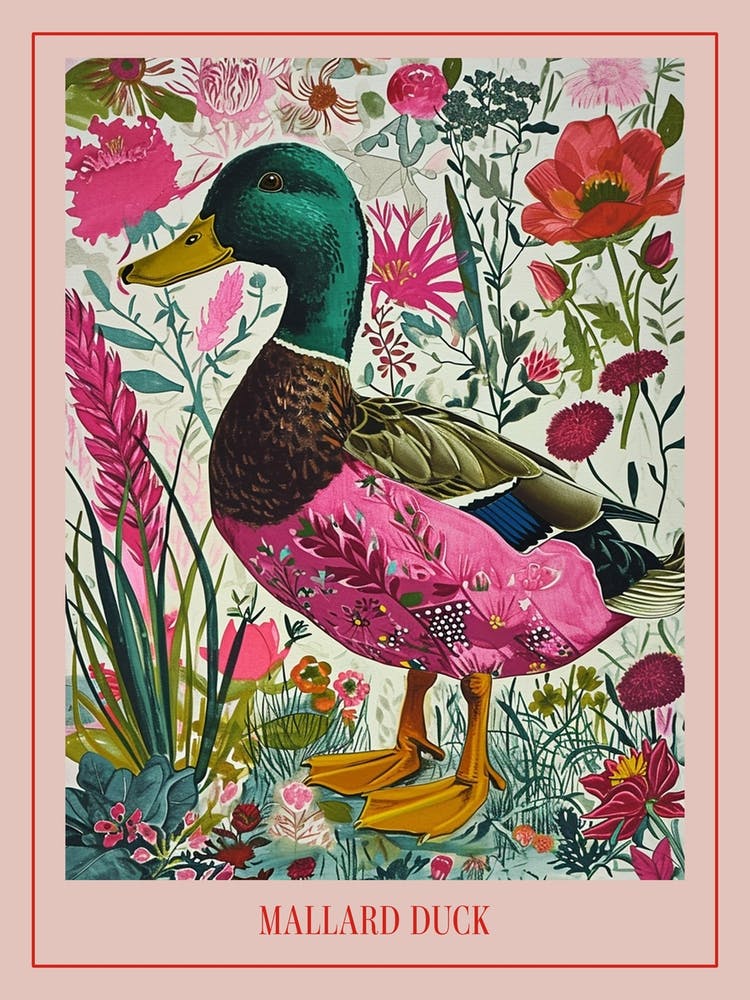 Floral Animal Painting Mallard Duck 1 Poster