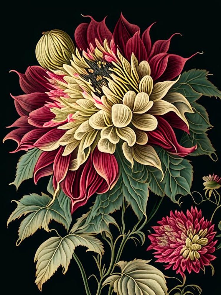 Dahlia 1 Floral Botanical Vintage Poster Flower