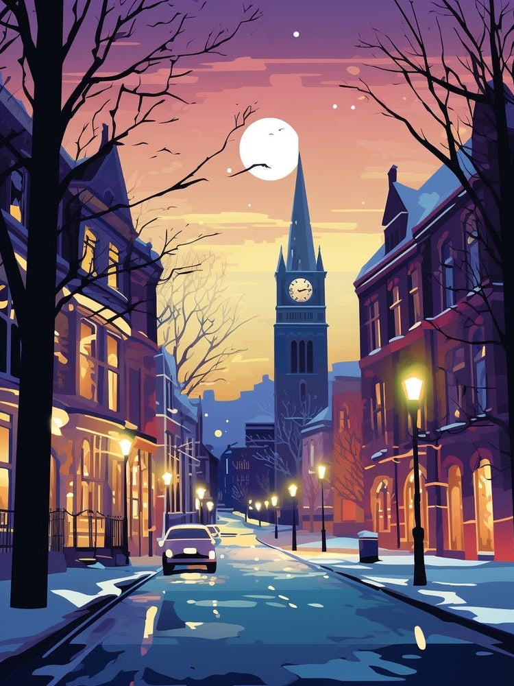 Winter Travel Night Illustration Belfast Northern Ireland 6
