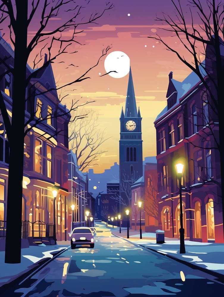 Winter Travel Night Illustration Belfast Northern Ireland 6