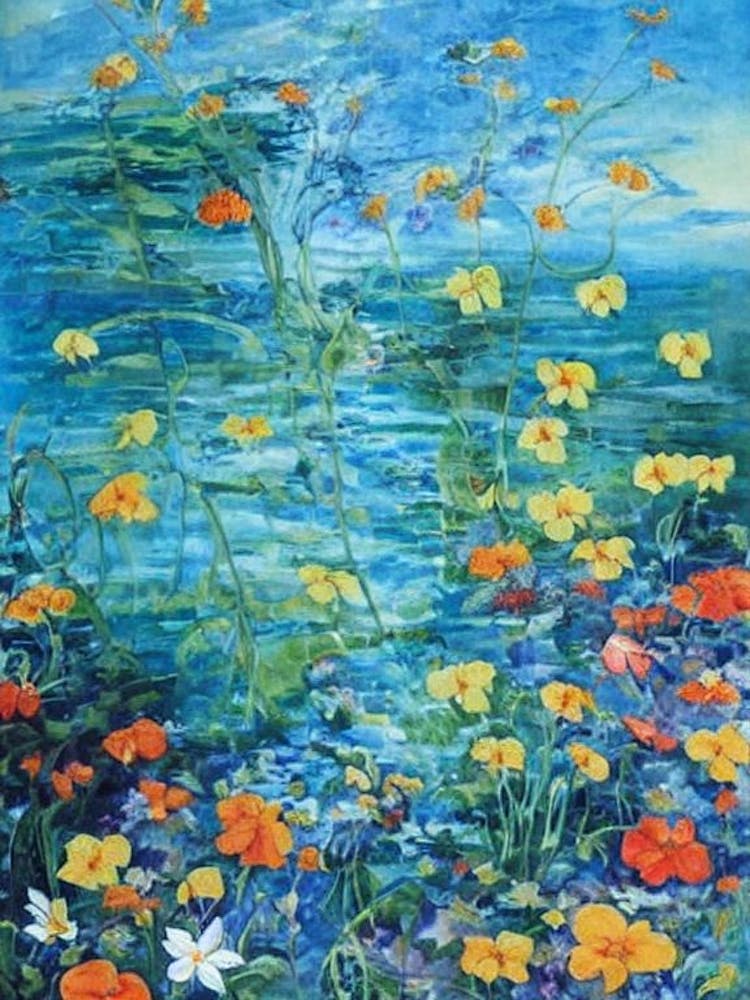 Nasturtium Floral Print Bright Painting Flower