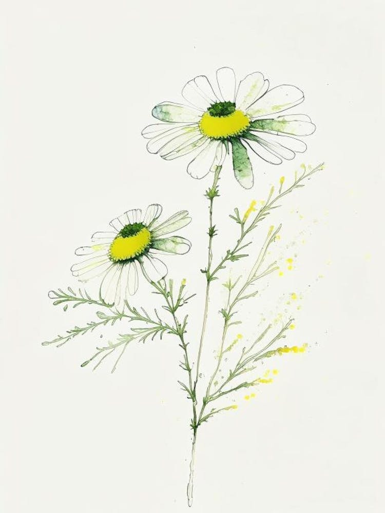 Feverfew Herb Minimalist Watercolour 1