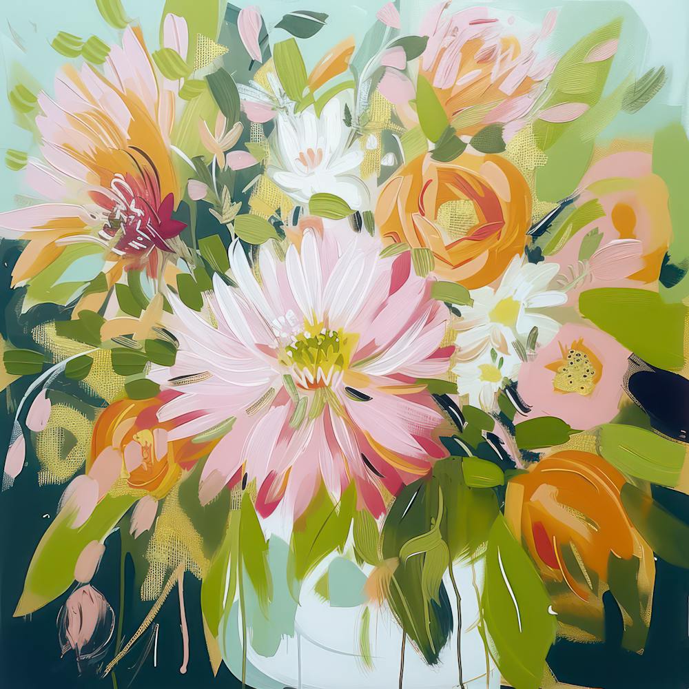 Abstract Oils Floral Vase 1